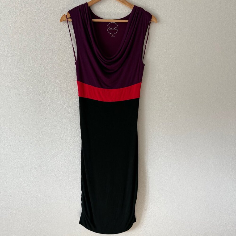 INC Bodycon Cowl Neck Sleeveless Colorblock Dress Size M